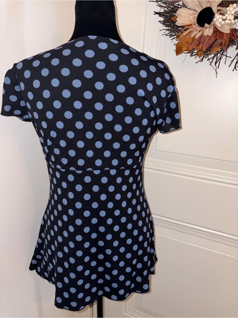 INC International Concepts Black Top with Light Blue Polka Dots and Square Neck - Picture 7 of 12